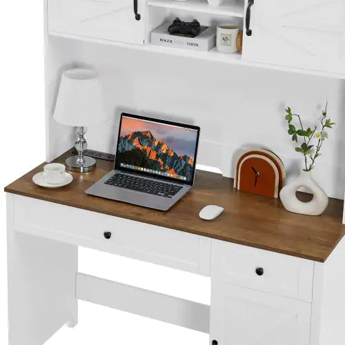 Wooden Home Office Desk With Charging Station