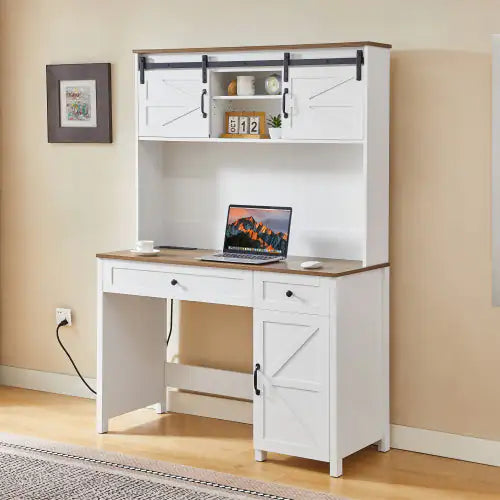 Wooden Home Office Desk With Charging Station